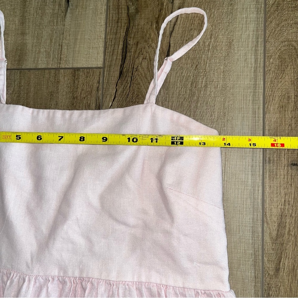 Le Ragazze Linen Blend Maxi Dress Sundress Pink Palm Tree Beach Print Size L - Picture 10 of 14